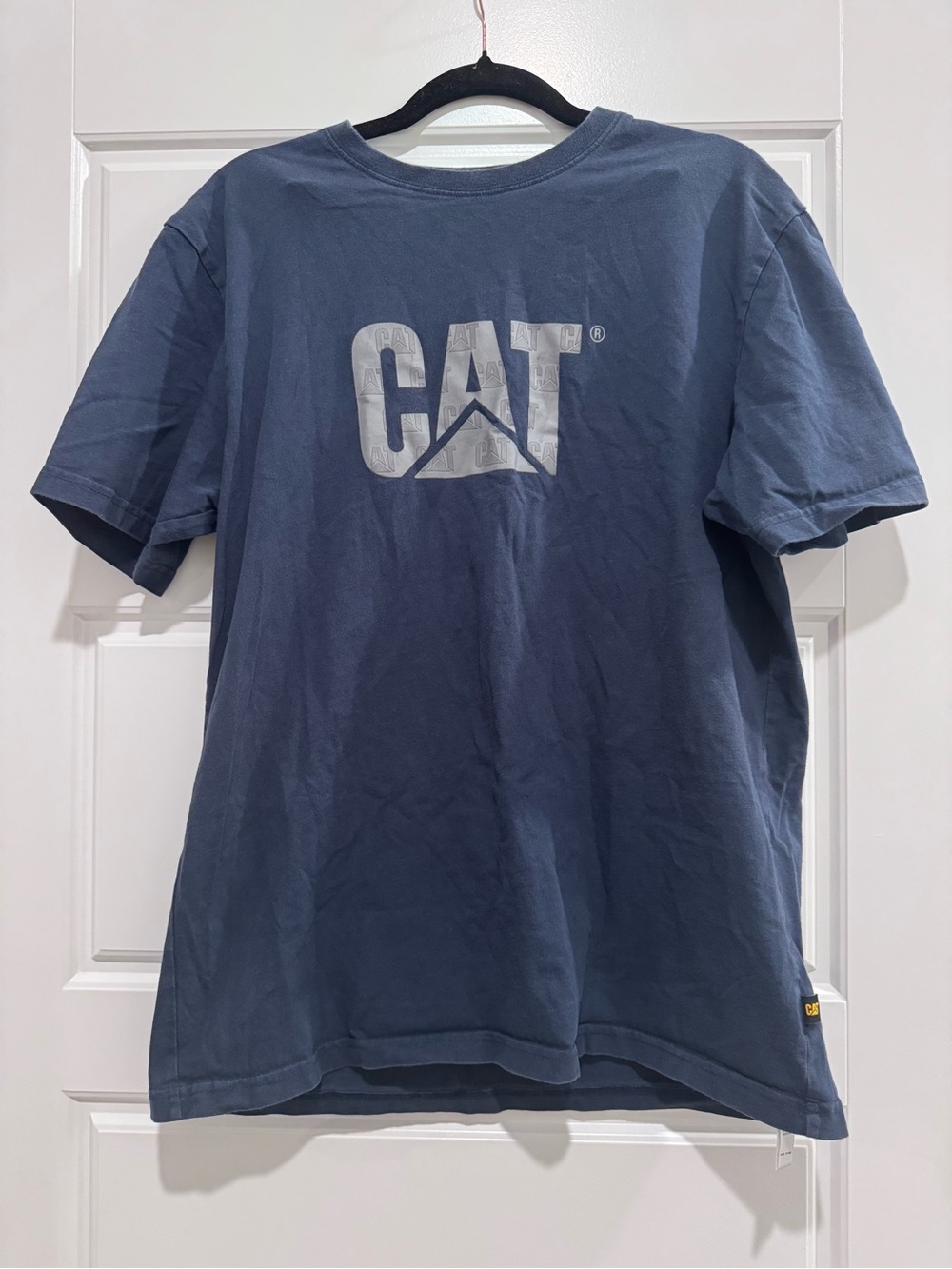 CAT Caterpillar Men’s Logo Graphic T-Shirt Navy Blue Cotton Medium